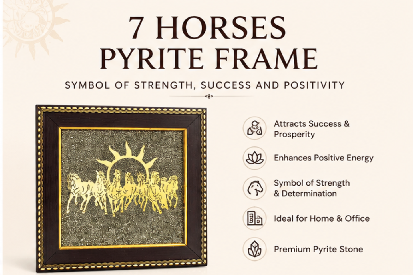 7 Horses Pyrite Frame | Symbol of Success, Strength & Prosperity